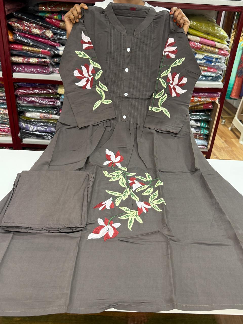 Premium Roman Silk Aline Cut 2pc Set-Dark Brown