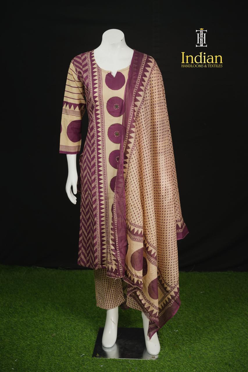 Designer Jaipuri Cotton Sets - Dark Wine