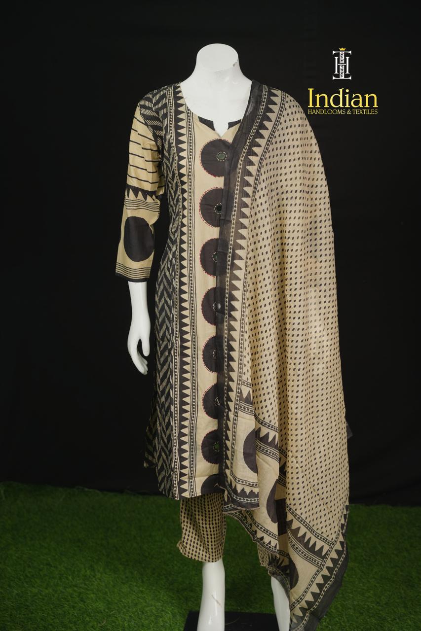 Designer Jaipuri Cotton Sets - Half White &amp; Black
