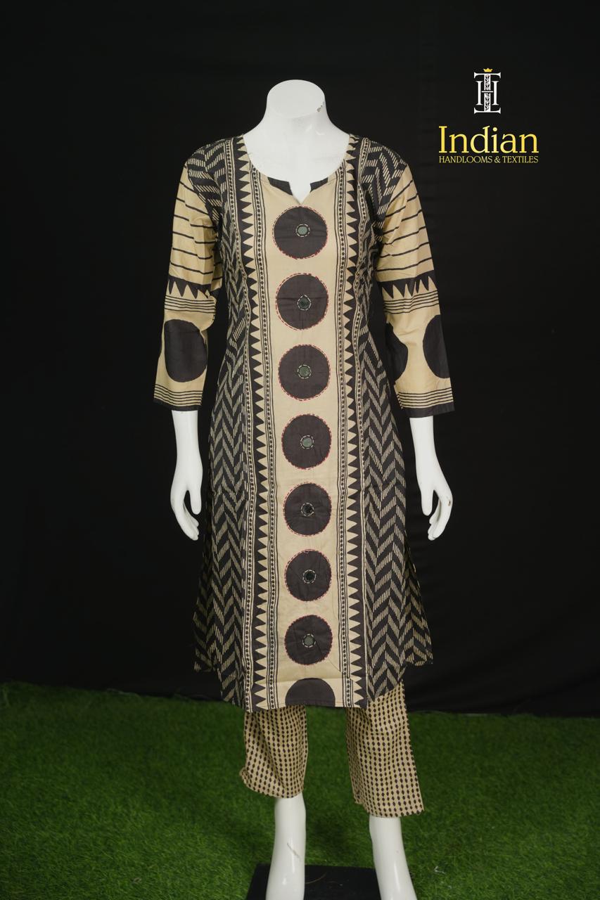 Designer Jaipuri Cotton Sets - Half White &amp; Black