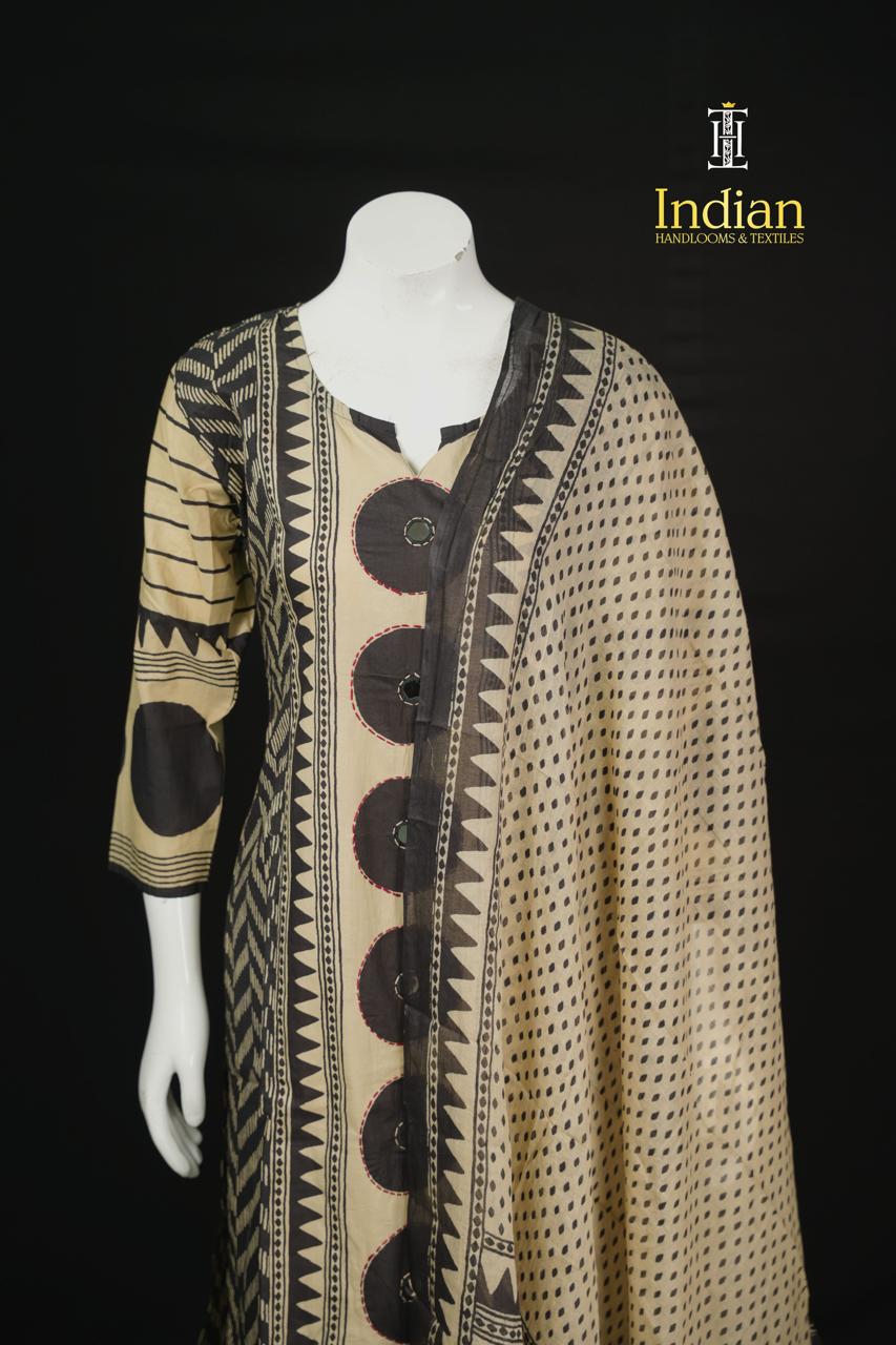 Designer Jaipuri Cotton Sets - Half White &amp; Black