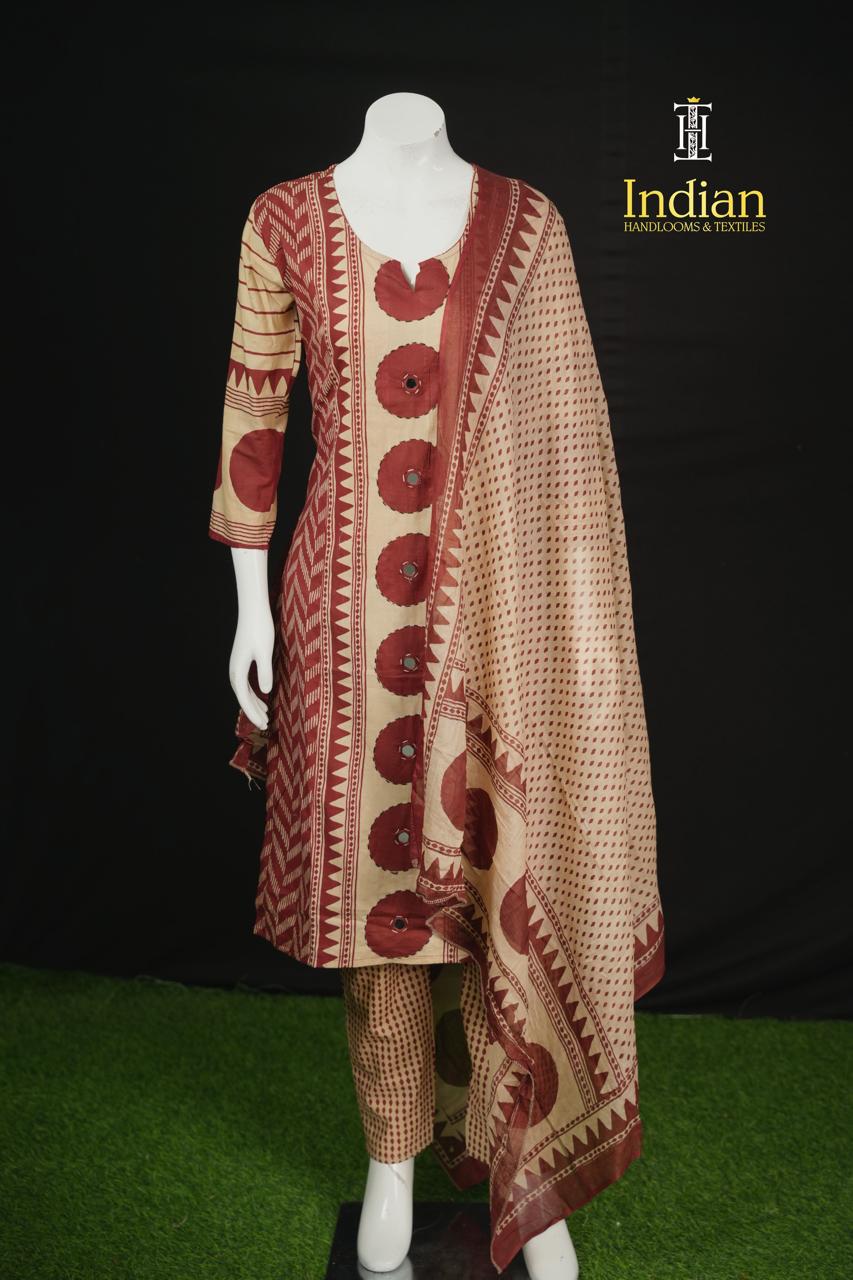 Designer Jaipuri Cotton Sets - Half White &amp; Maroon