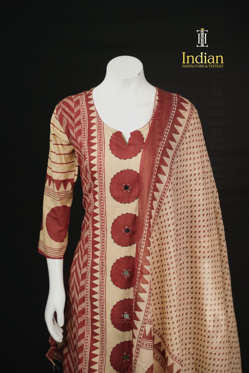 Designer Jaipuri Cotton Sets - Half White &amp; Maroon