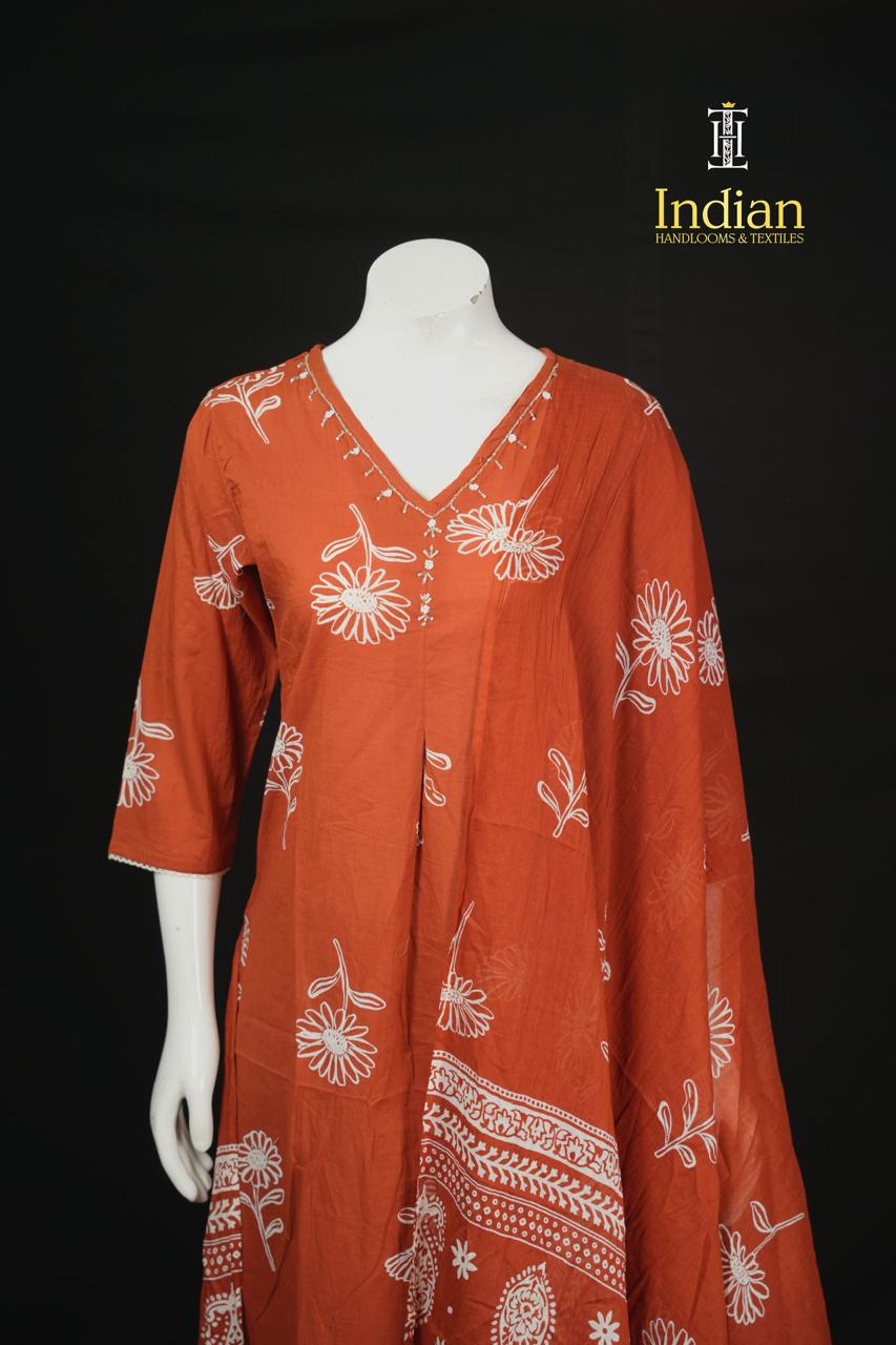 Designer Jaipuri Cotton Sets - Rust Orange 3