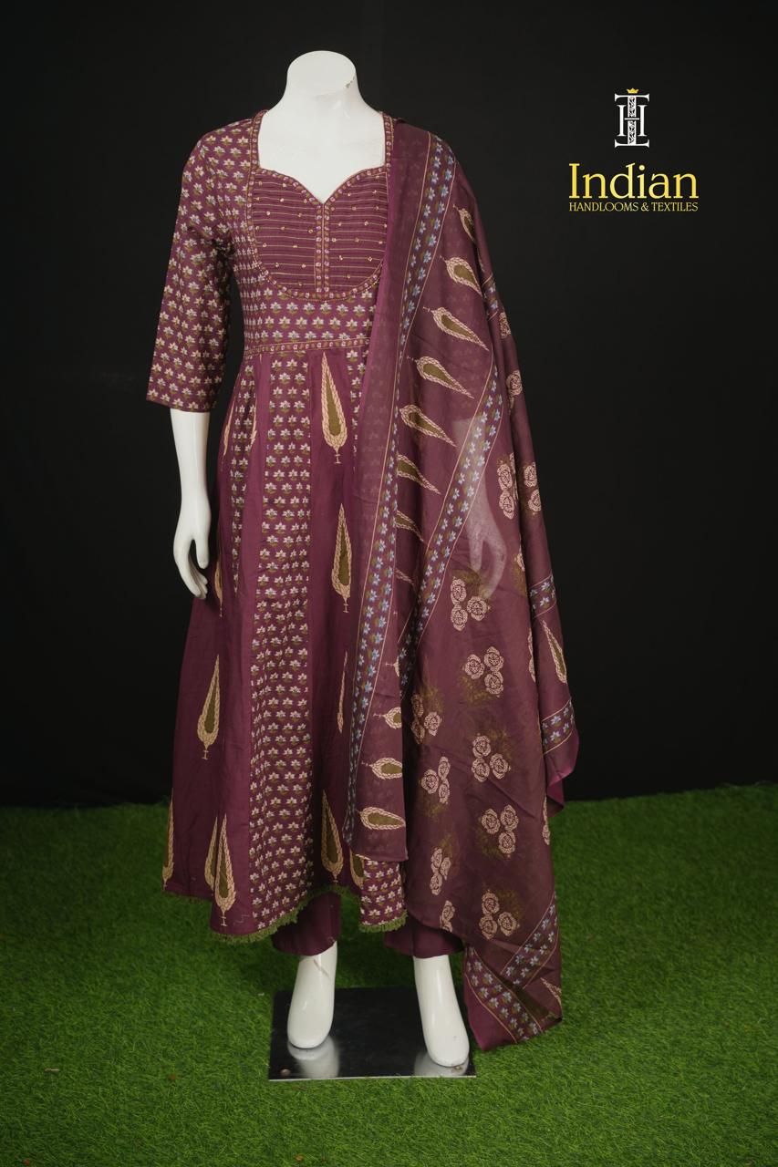 Anarkali Cotton Sets-Dark Maroon