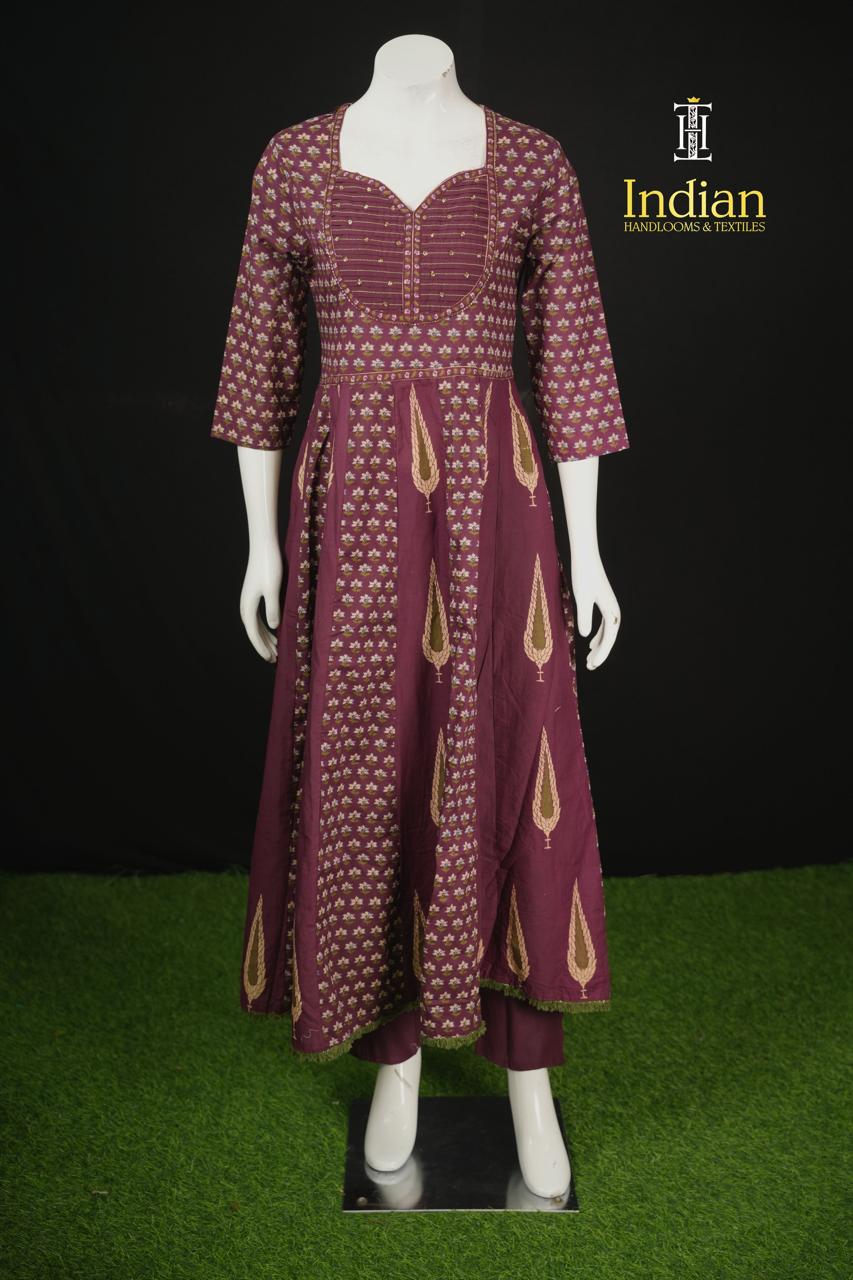 Anarkali Cotton Sets-Dark Maroon