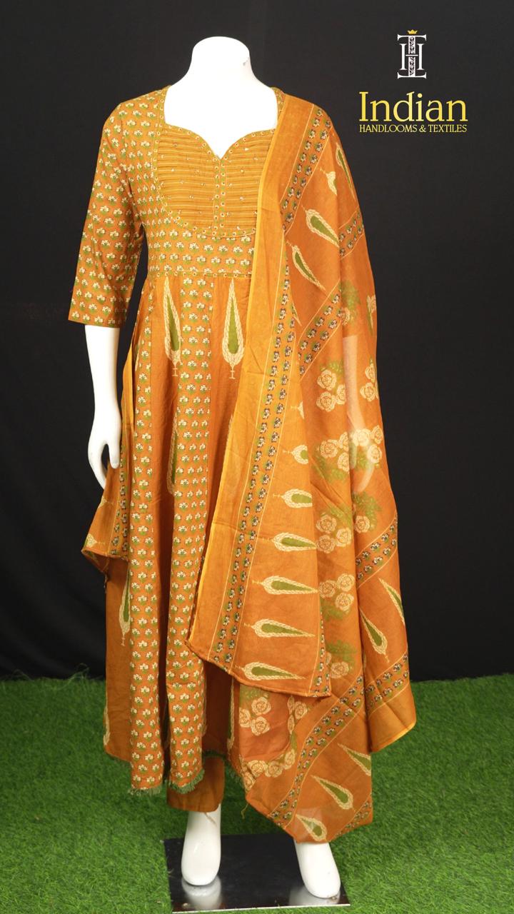 Anarkali Cotton Sets-Mustard Yellow