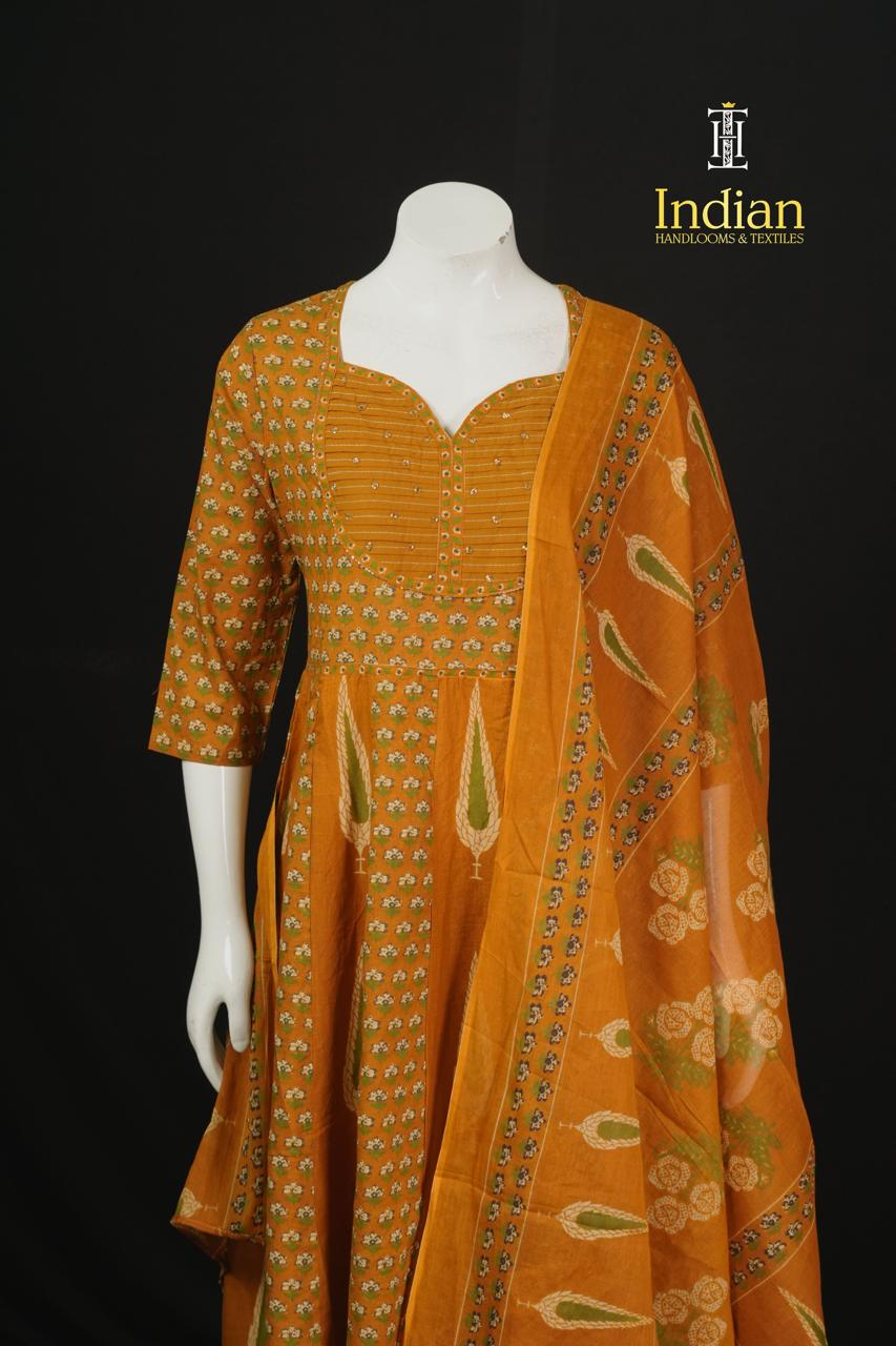 Anarkali Cotton Sets-Mustard Yellow