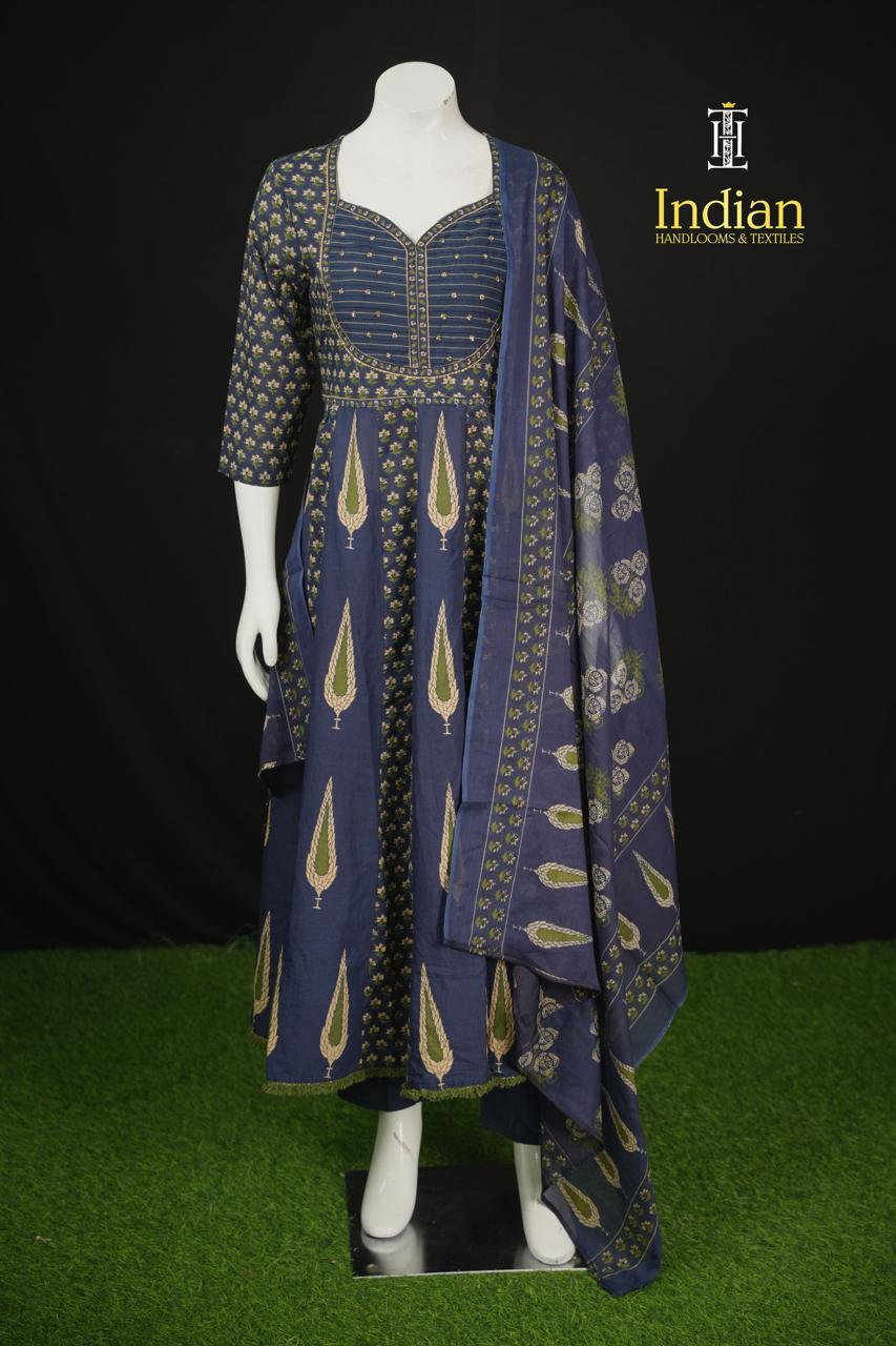 Anarkali Cotton Sets-Blue &amp; Green