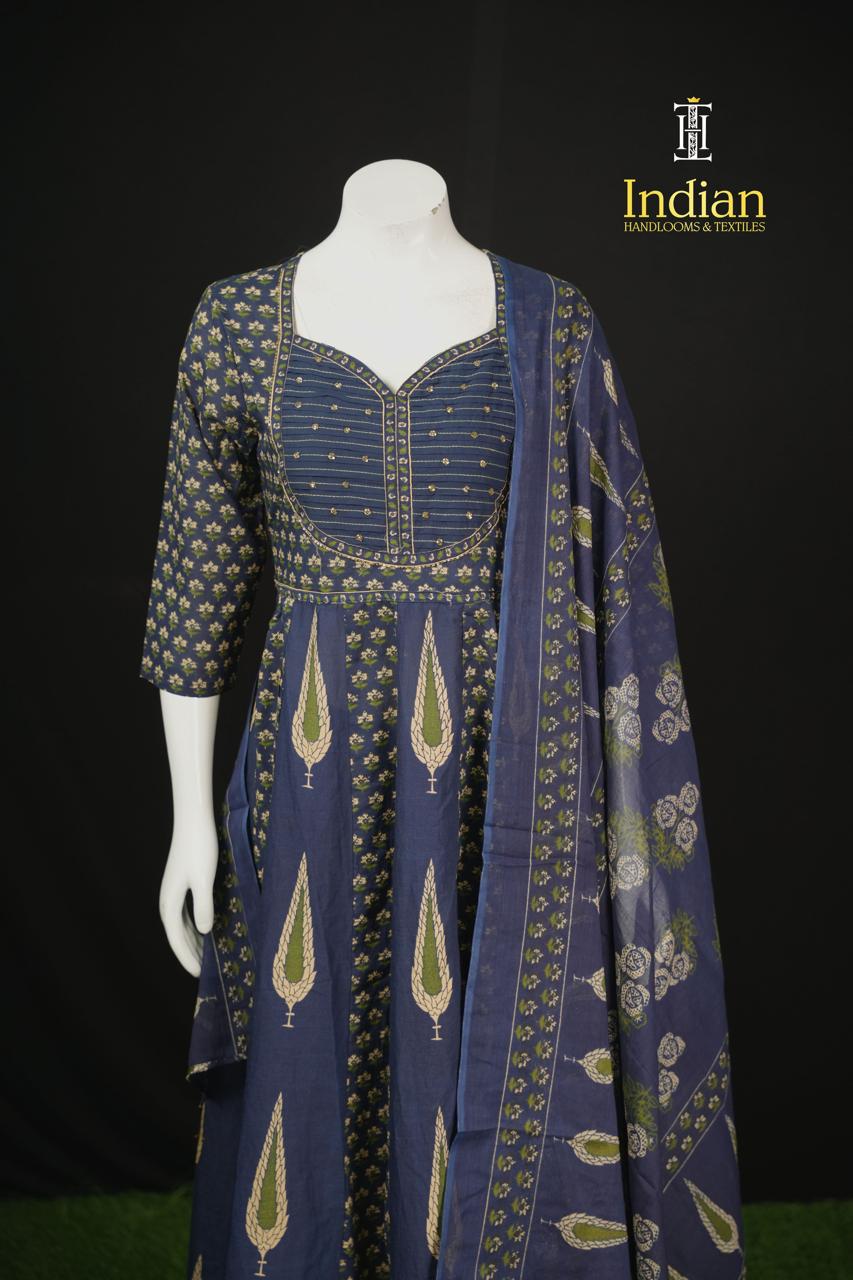 Anarkali Cotton Sets-Blue &amp; Green