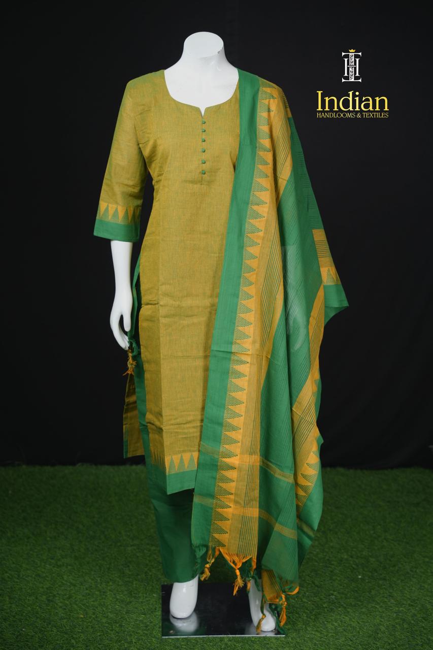 T Handloom 3Pc Sets- Musted Yellow &amp; Green