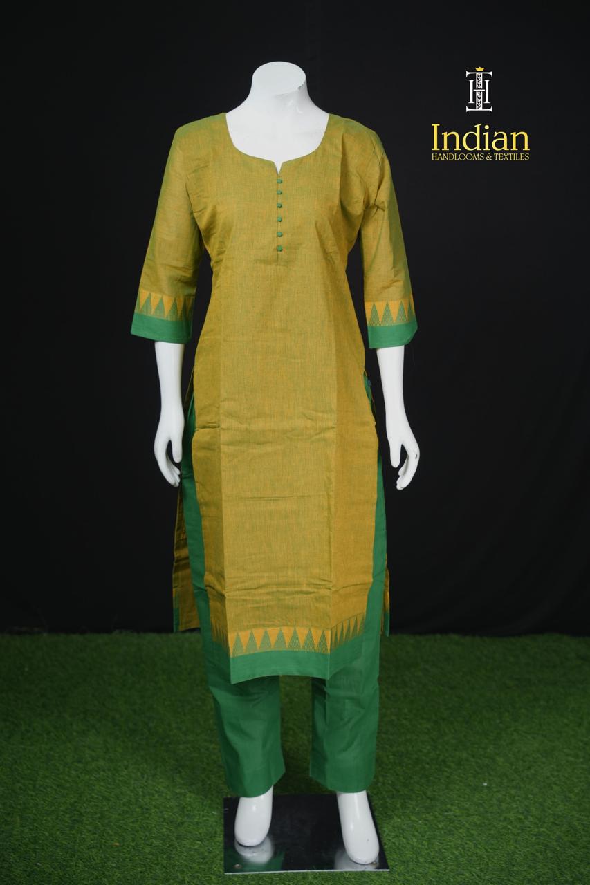 T Handloom 3Pc Sets- Musted Yellow &amp; Green