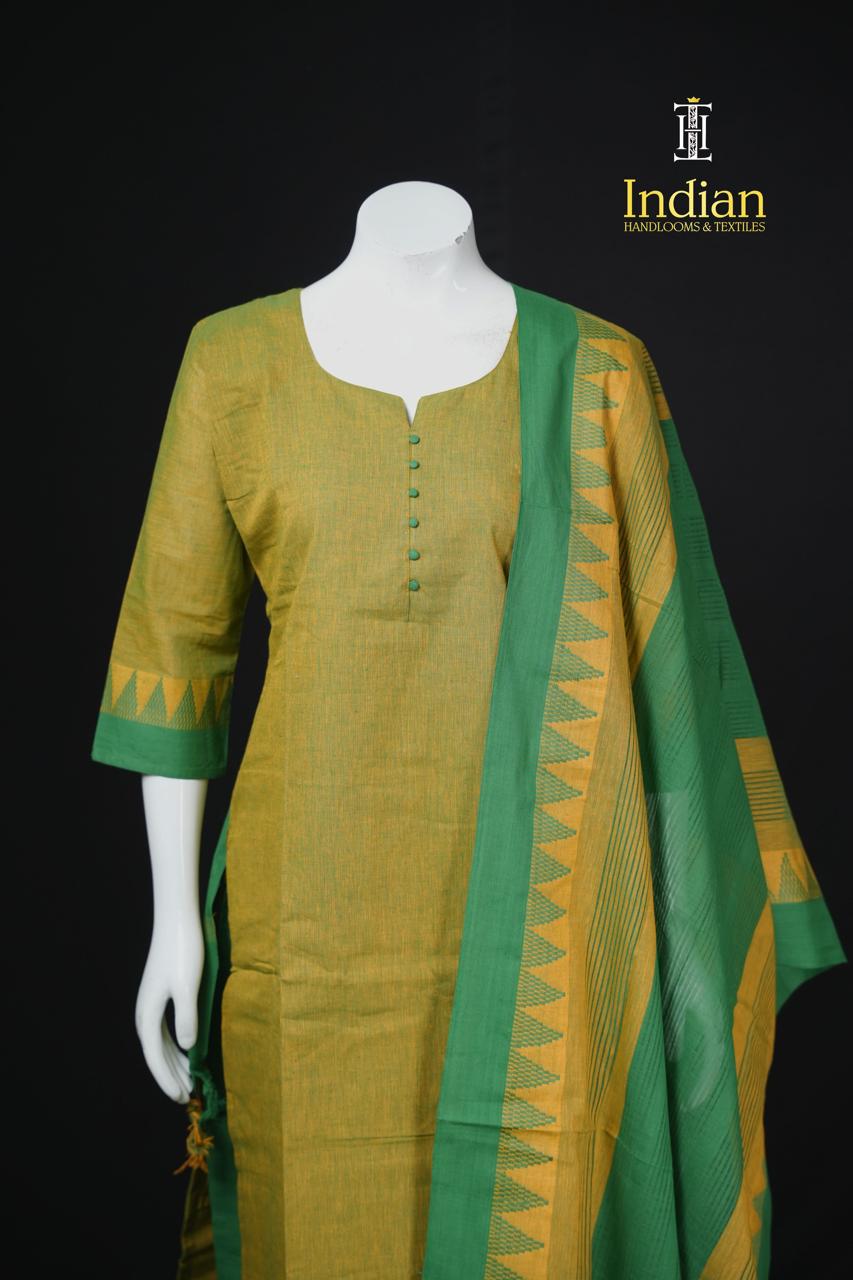 T Handloom 3Pc Sets- Musted Yellow &amp; Green