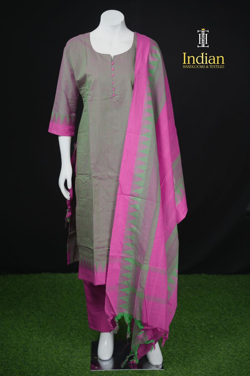 T Handloom 3Pc Sets- Grey &amp; Pink