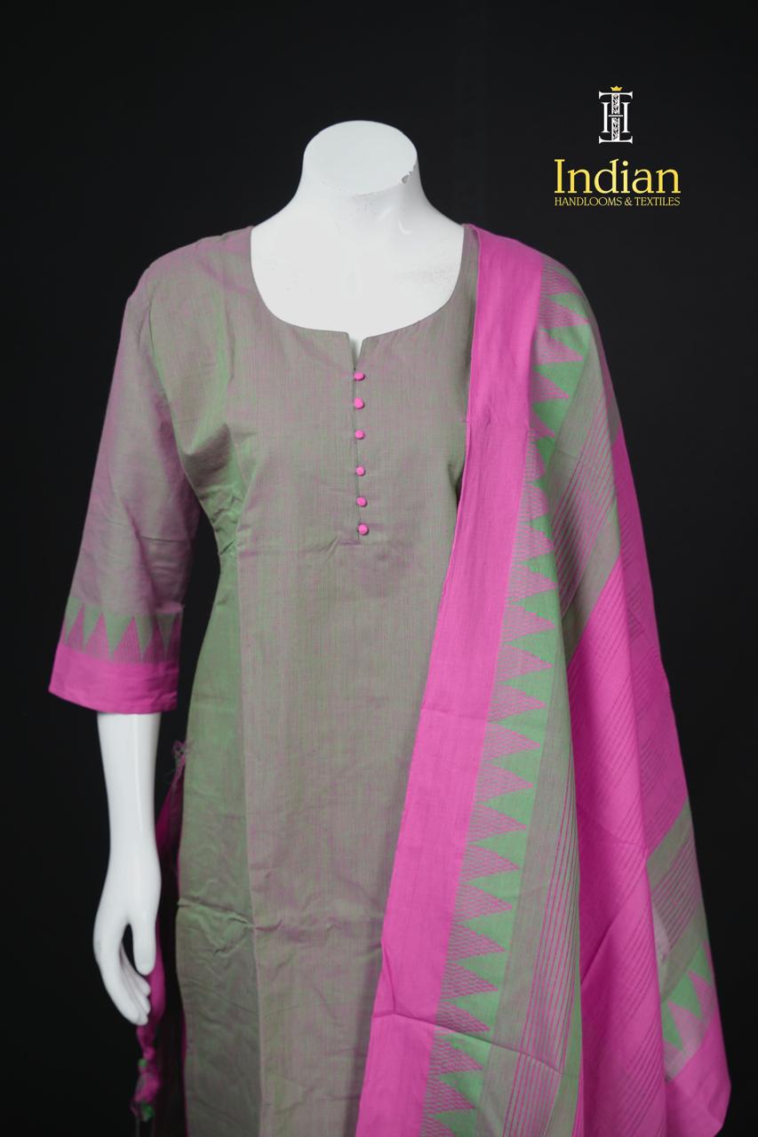 T Handloom 3Pc Sets- Grey &amp; Pink