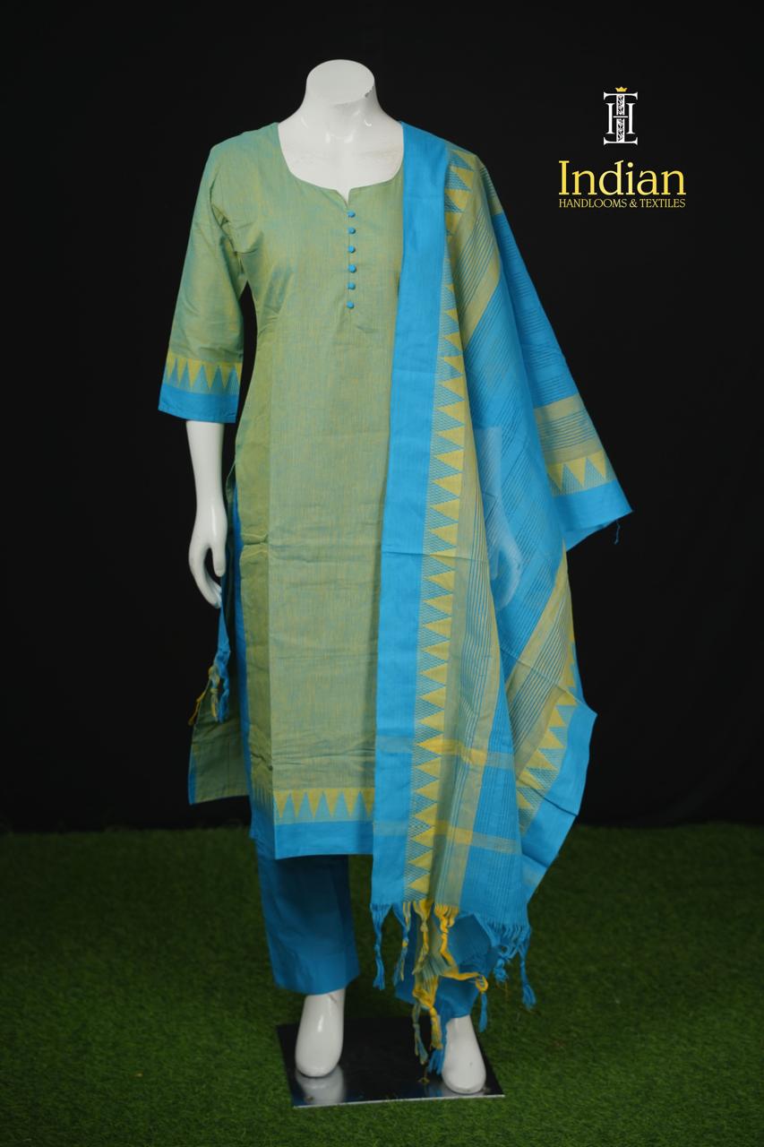 T Handloom 3Pc Sets- Lite Green &amp; Blue