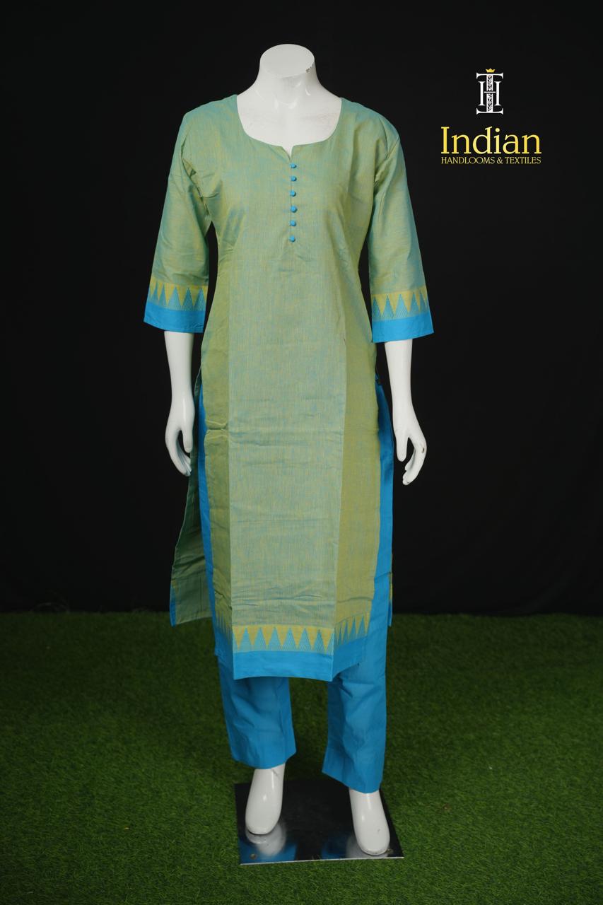 T Handloom 3Pc Sets- Lite Green &amp; Blue