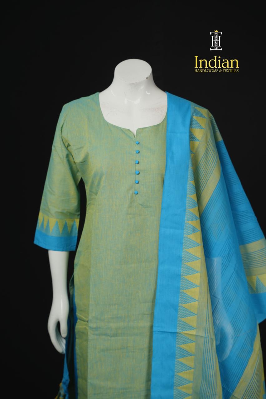 T Handloom 3Pc Sets- Lite Green &amp; Blue