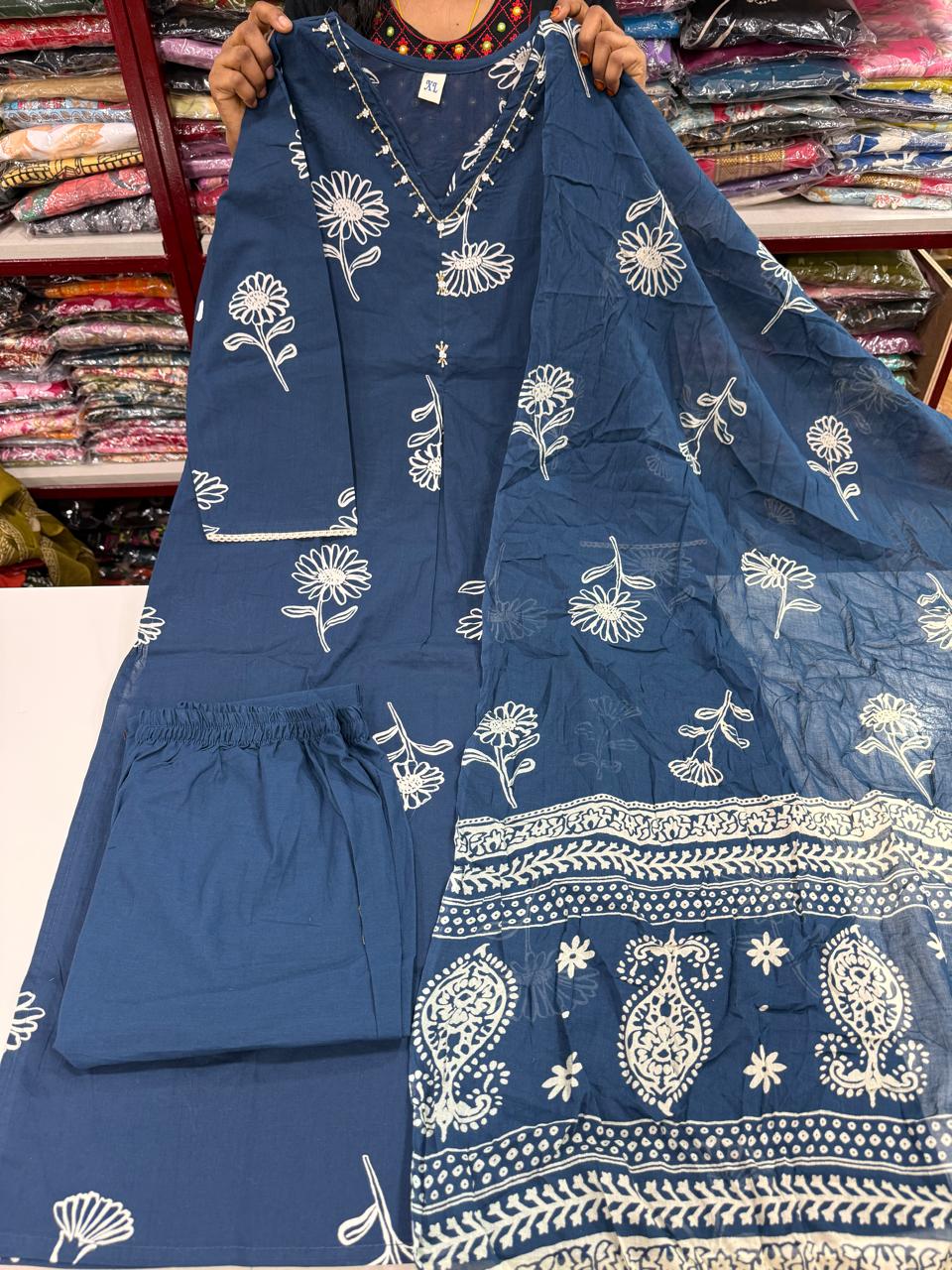 Designer Jaipuri Cotton 3Pcs Sets -Blue