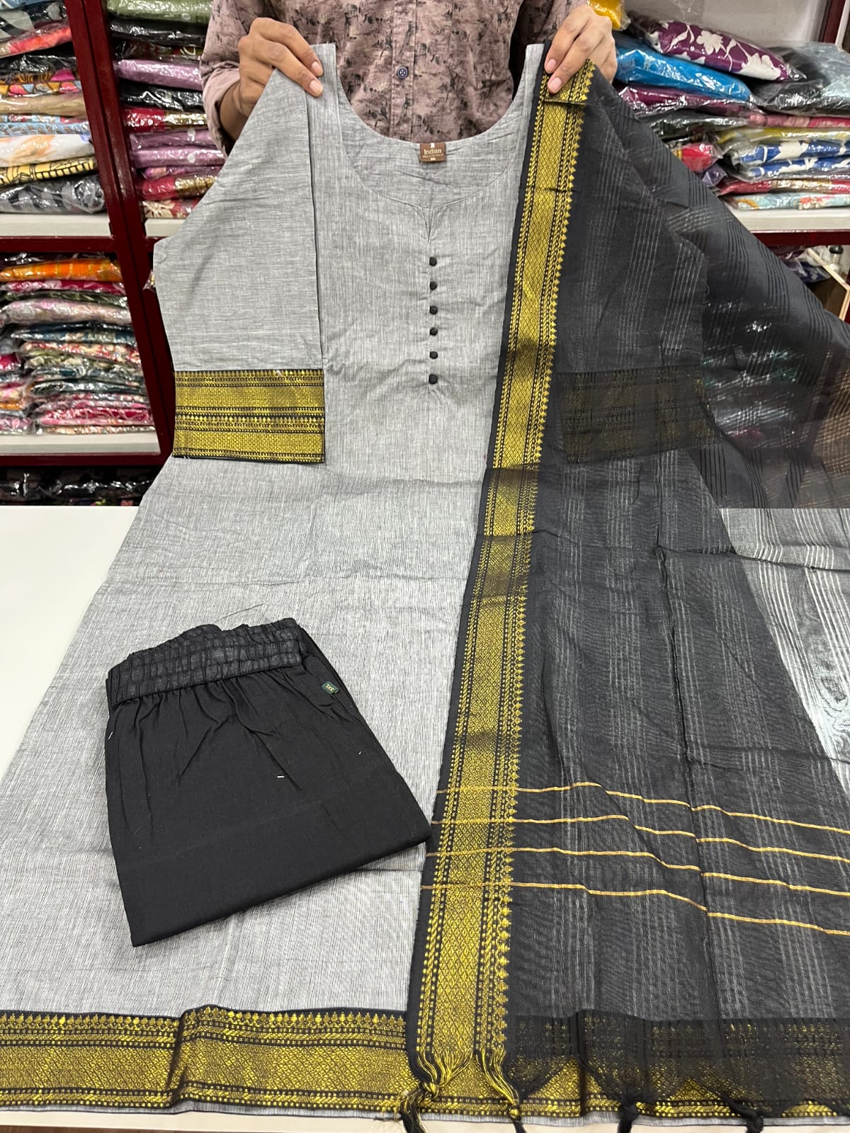 Mangalagiri Cotton Sets- Grey &amp; Black 5