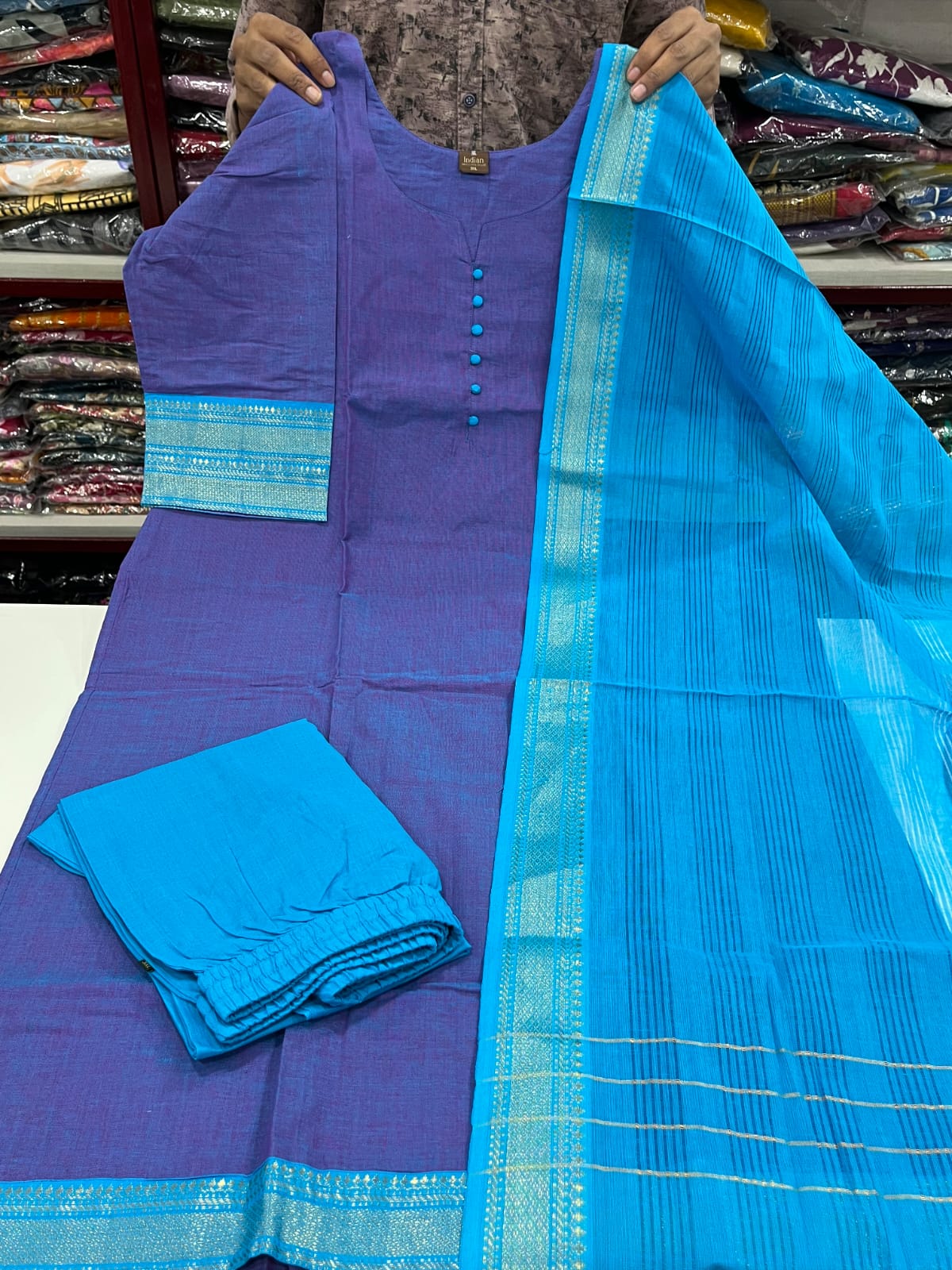 Mangalagiri Cotton Sets- Lavender &amp; Blue
