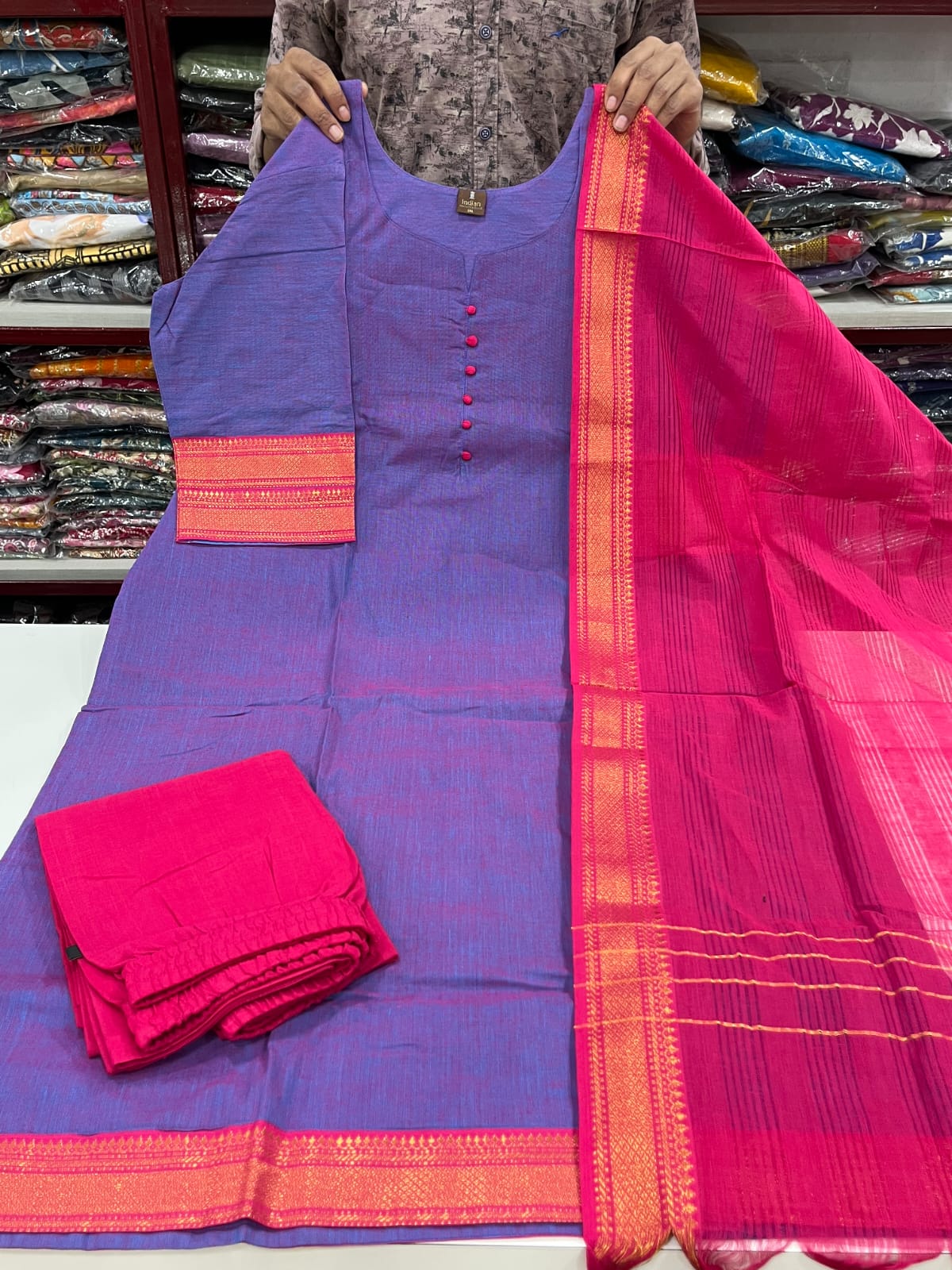 Mangalagiri Cotton Sets- Blue &amp; Pink