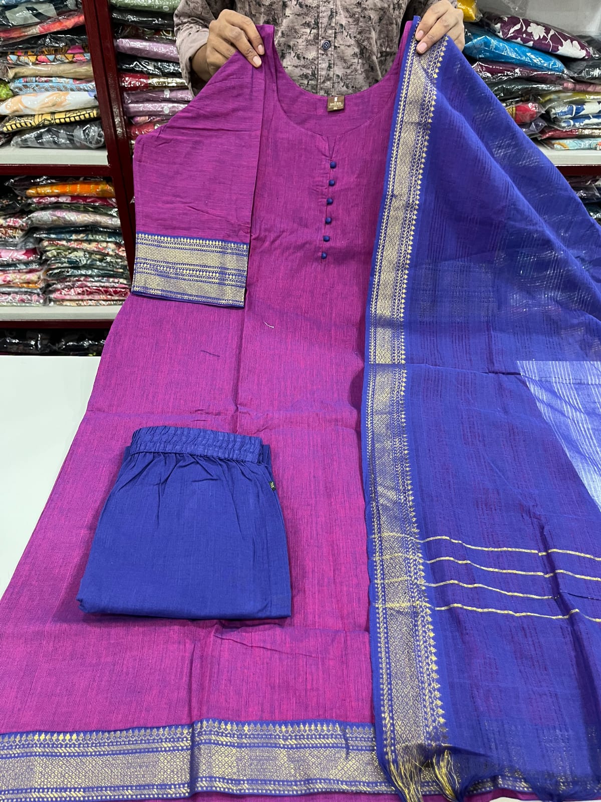 Mangalagiri Cotton Sets- Purple &amp; Blue 1