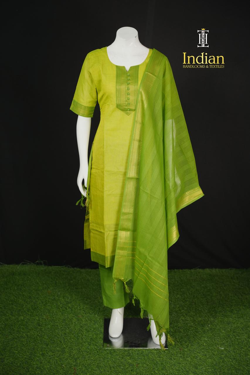 Mangalagiri Cotton Sets-Lite Green