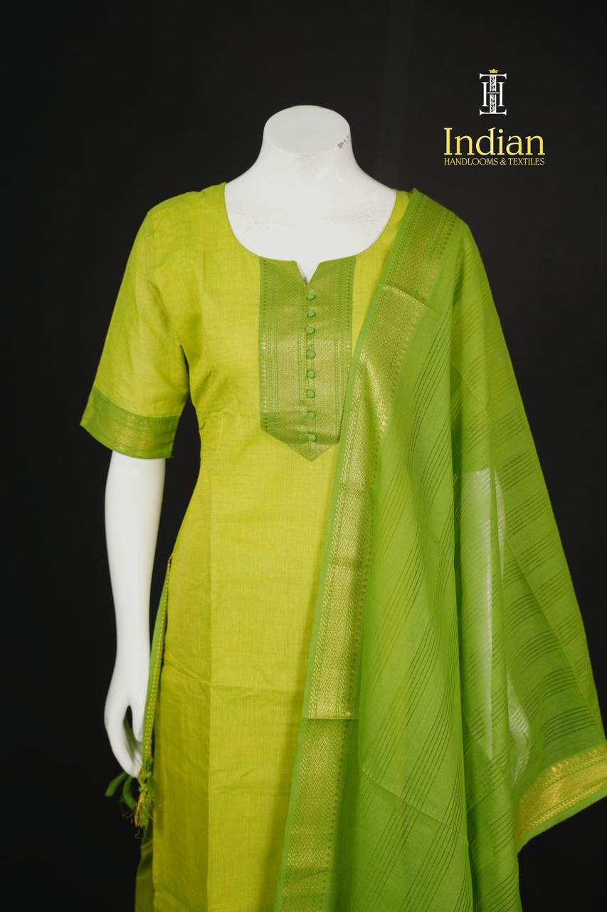 Mangalagiri Cotton Sets-Lite Green