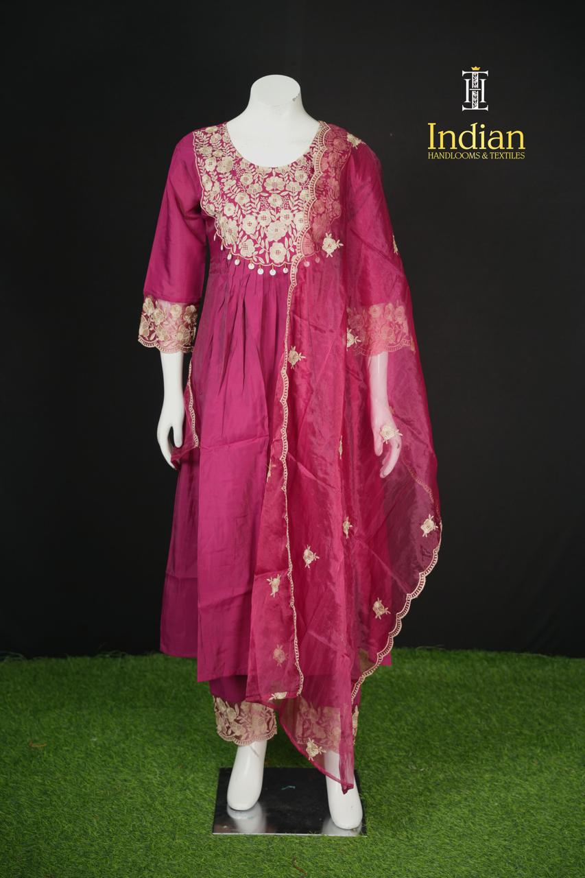 Designer Roman Silk Set-Mejanta Pink 2