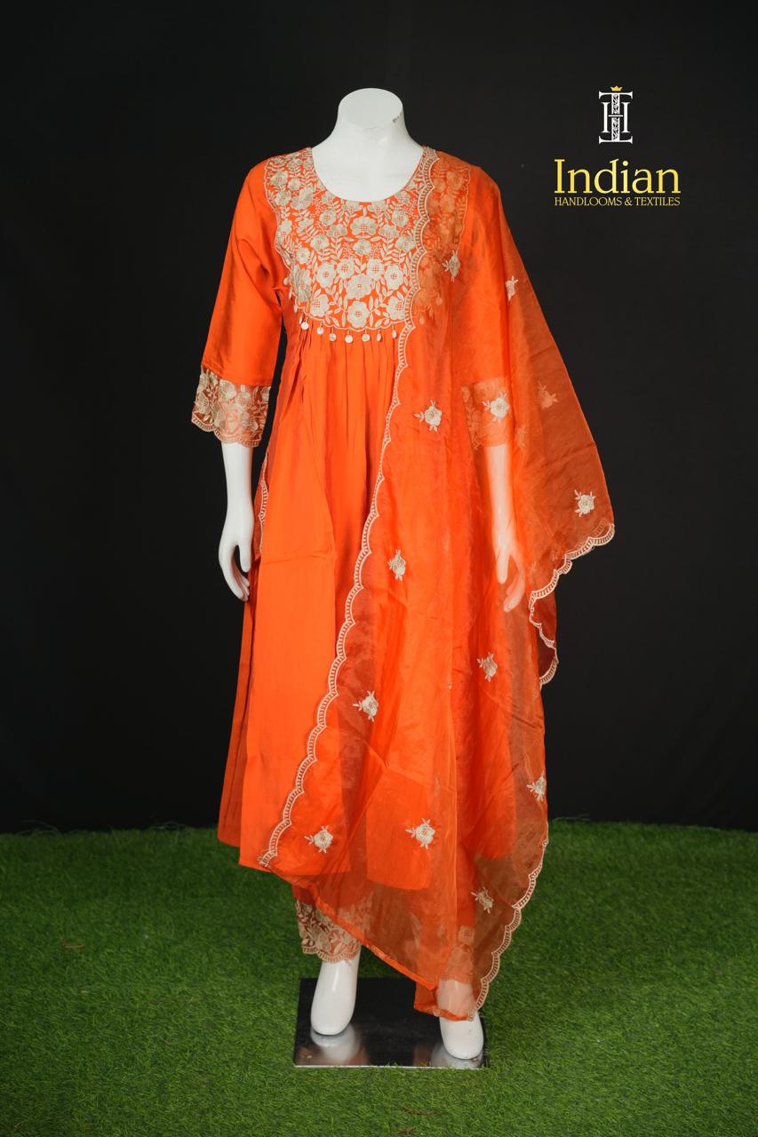 Designer Roman Silk Set-Orange 4