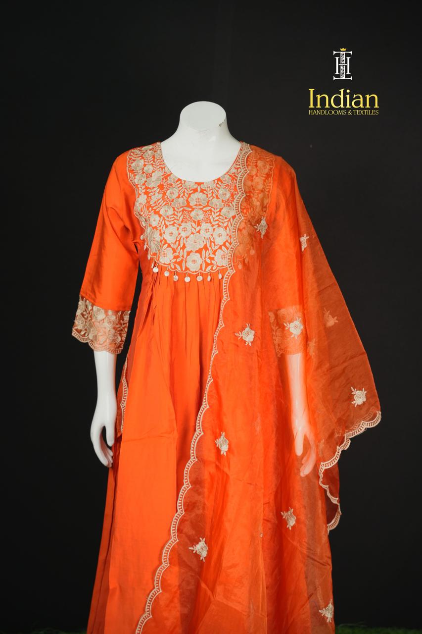 Designer Roman Silk Set-Orange 4