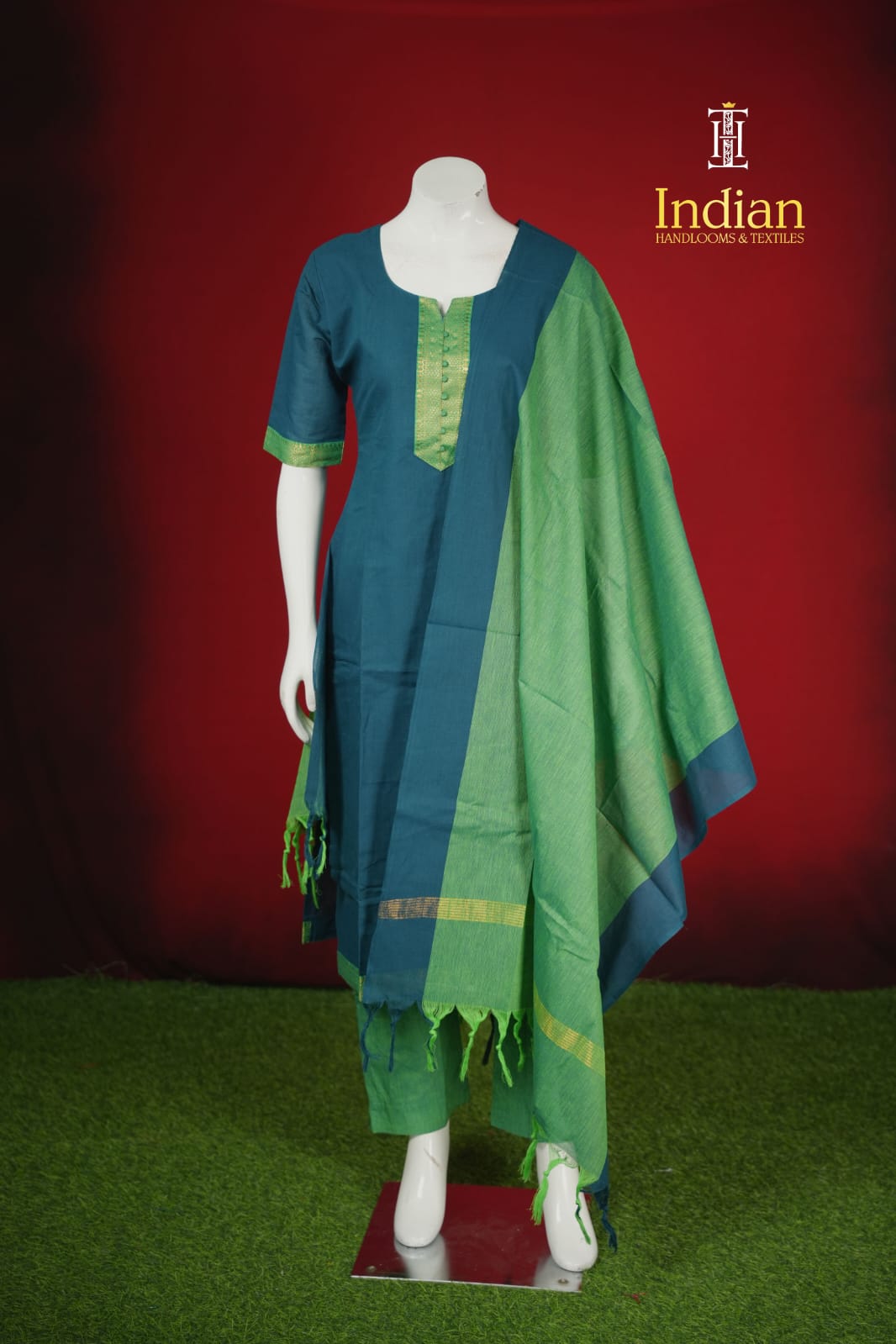 Mangalagiri Cotton Sets-Peacock Blue 1