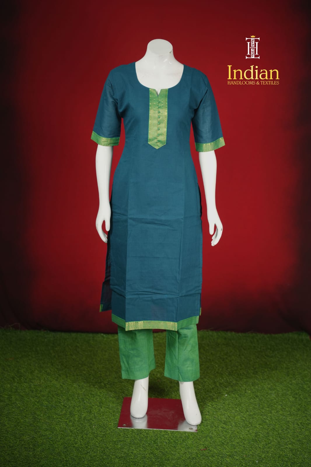 Mangalagiri Cotton Sets-Peacock Blue 1