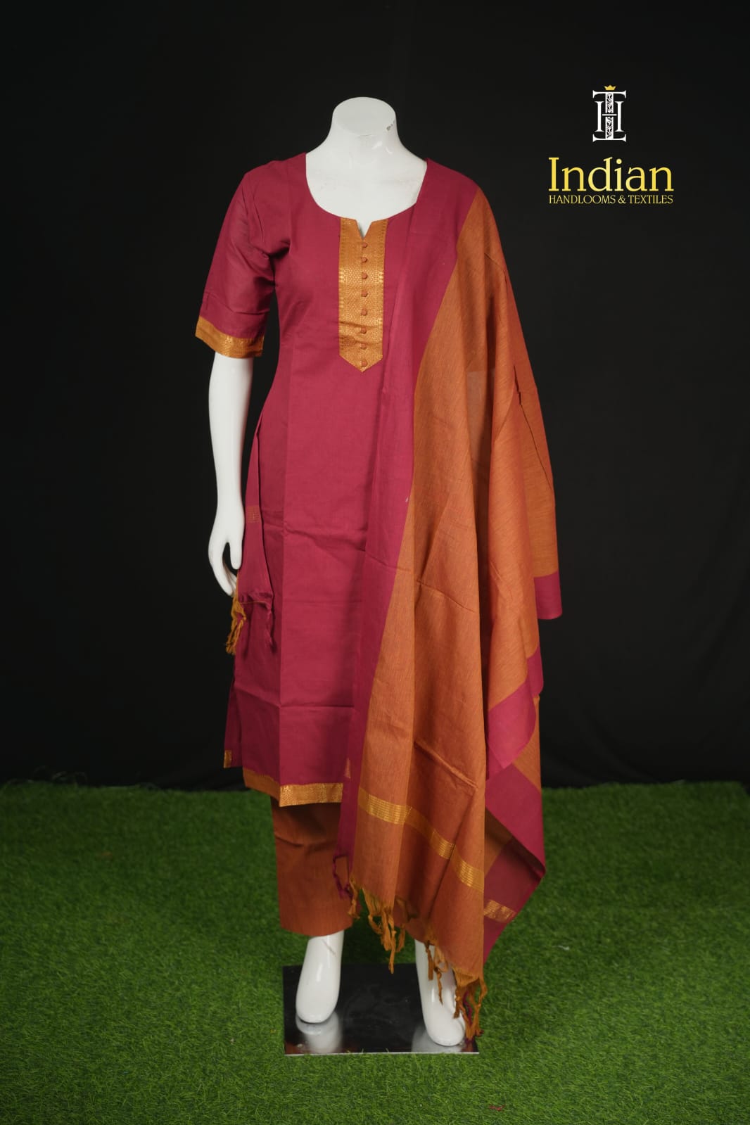 Mangalagiri Cotton Sets-Dark Maroon