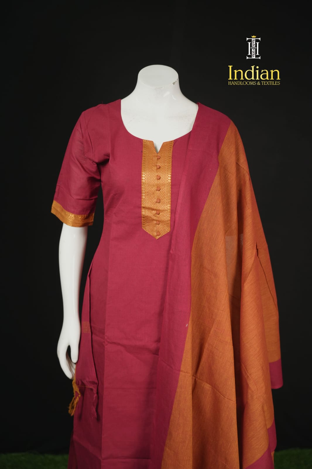 Mangalagiri Cotton Sets-Dark Maroon