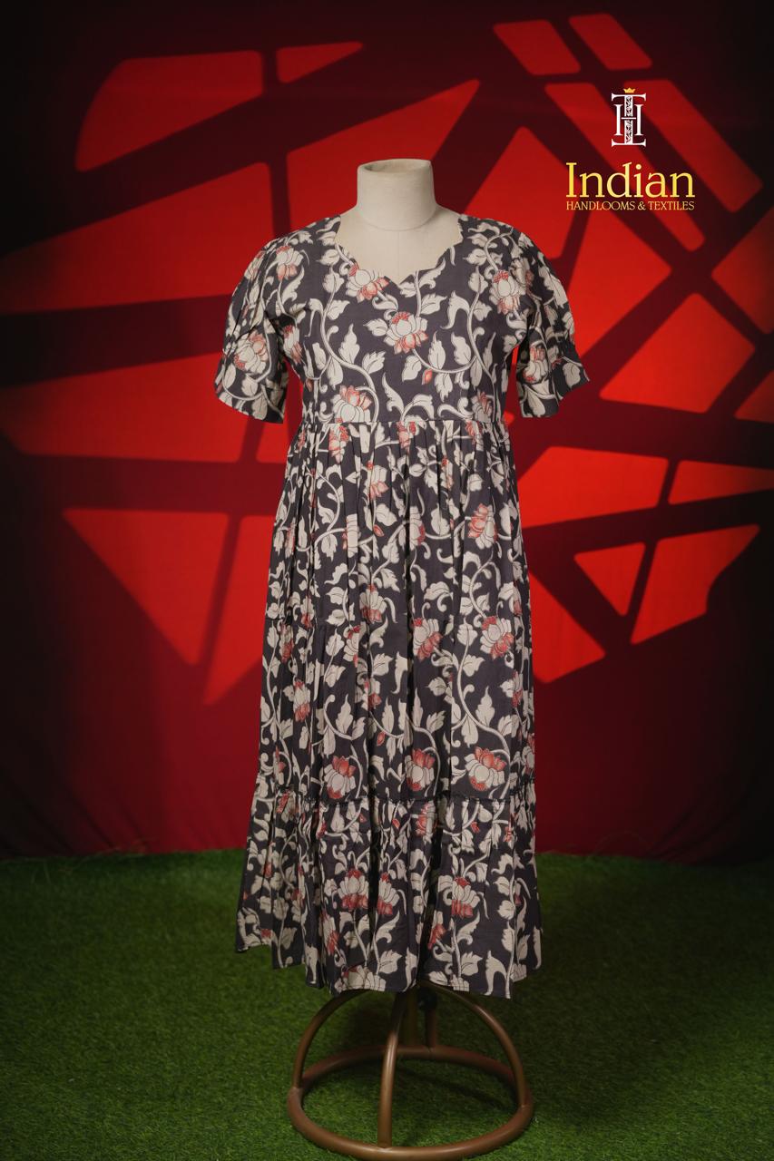 P Kalamkari Cotton Frocks- Black &amp; Red