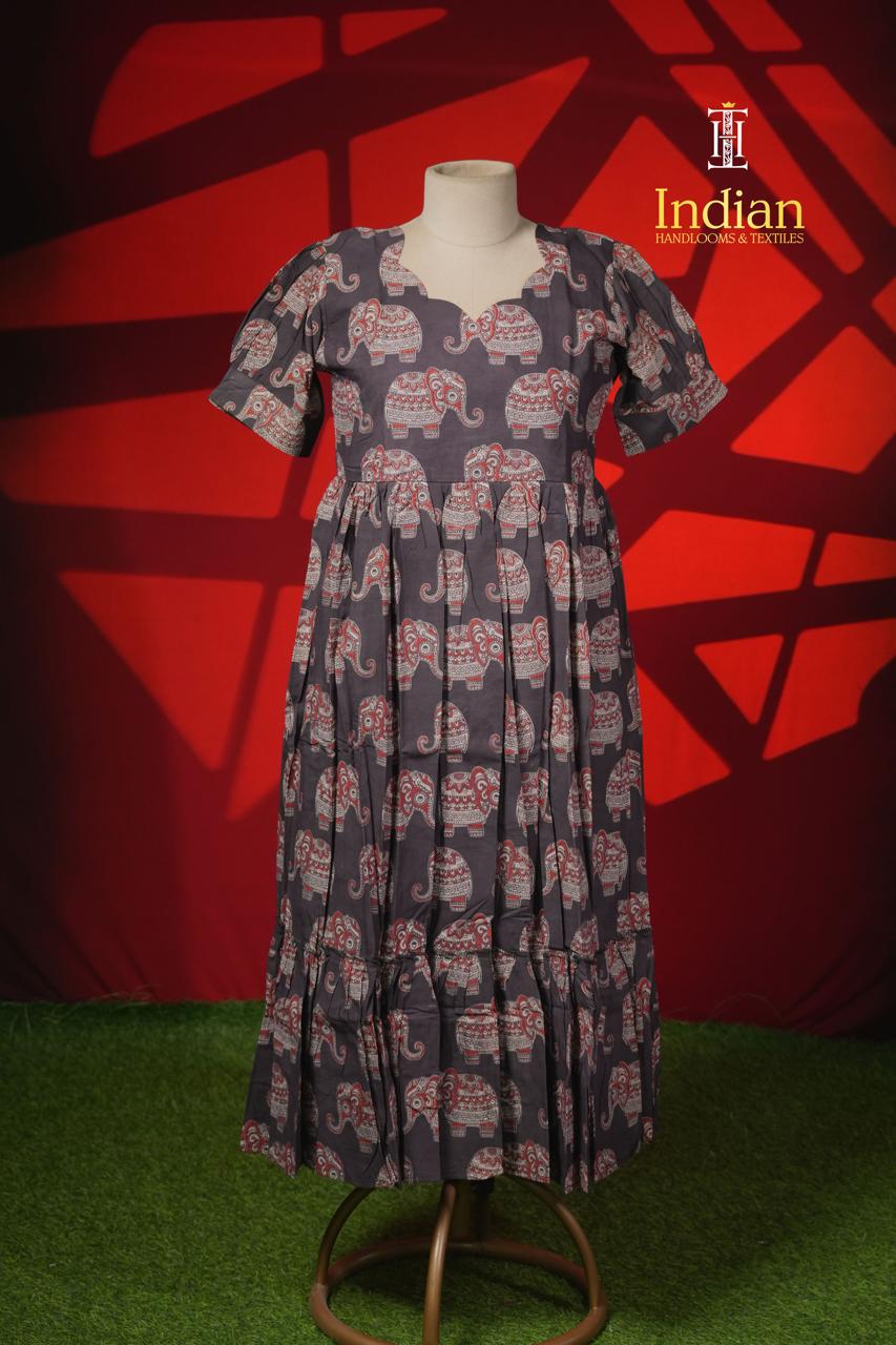 P Kalamkari Cotton Frocks- Black E